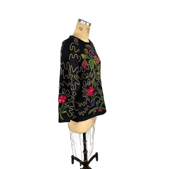 Wool sweater pullover jumper embroidered floral by Sigrid Olsen Size M - Picture 4 of 9
